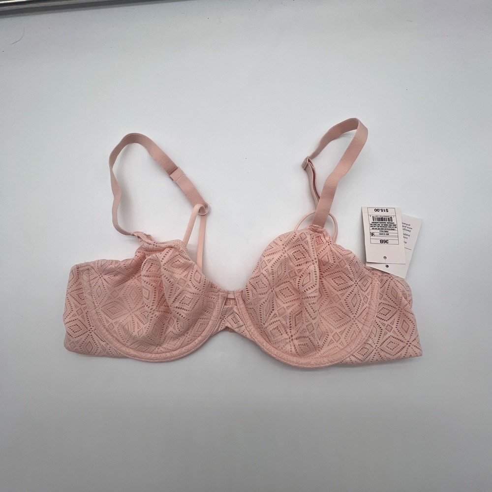 Auden Pink Unlined Demi Coverage Underwire Bra Geometric Lace 36B 023 12 6751